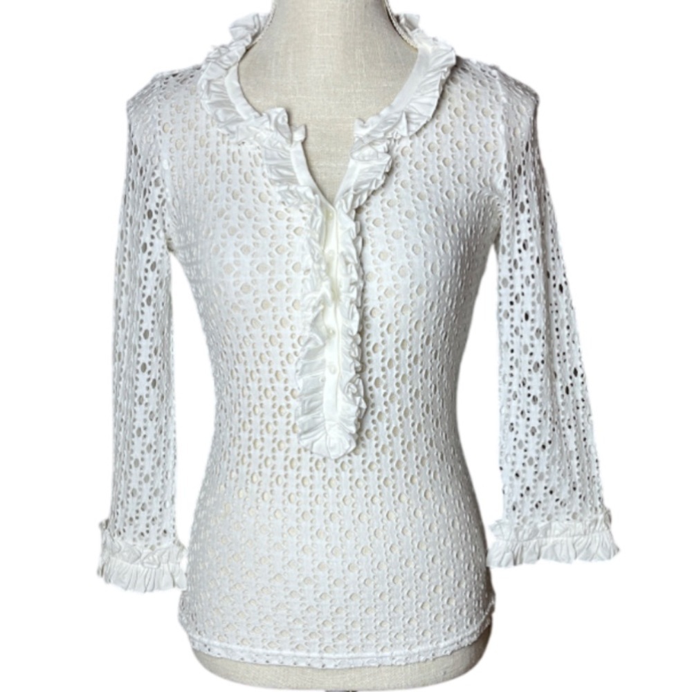 Anne Fontaine White Ruffle Eyelet Blouse